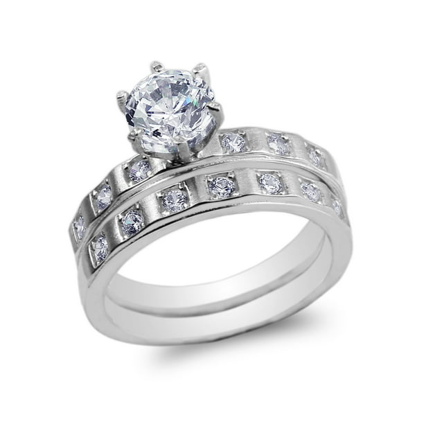 JamesJenny Womens White Gold Plated 1.0ct Round CZ Engagement Solitaire Ring Duo Set Size 4-10 JamesJenny Womens White Gold Plated 1.0ct Round CZ Engagement Solitaire Ring Duo Set Size 4-10